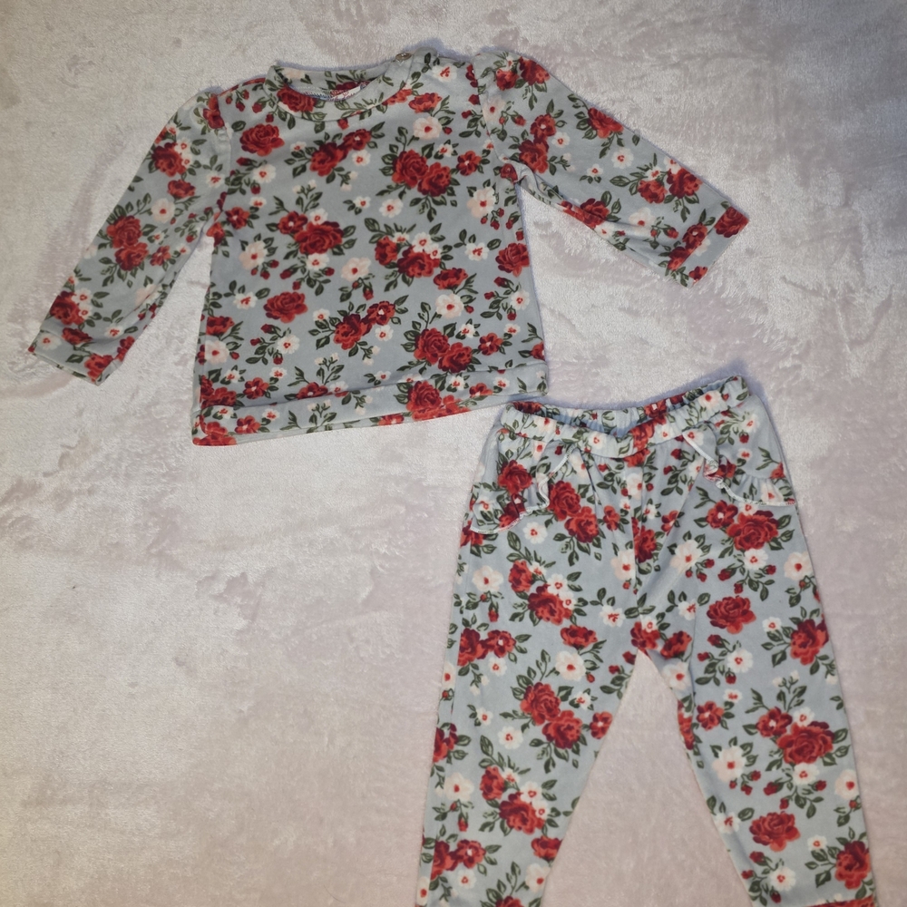 Little Lass Red and Gray Floral Pajama Set